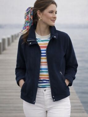 Lauren Ralph Lauren Zip Jacket Black Cotton Blend Preppy Coastal Sz S